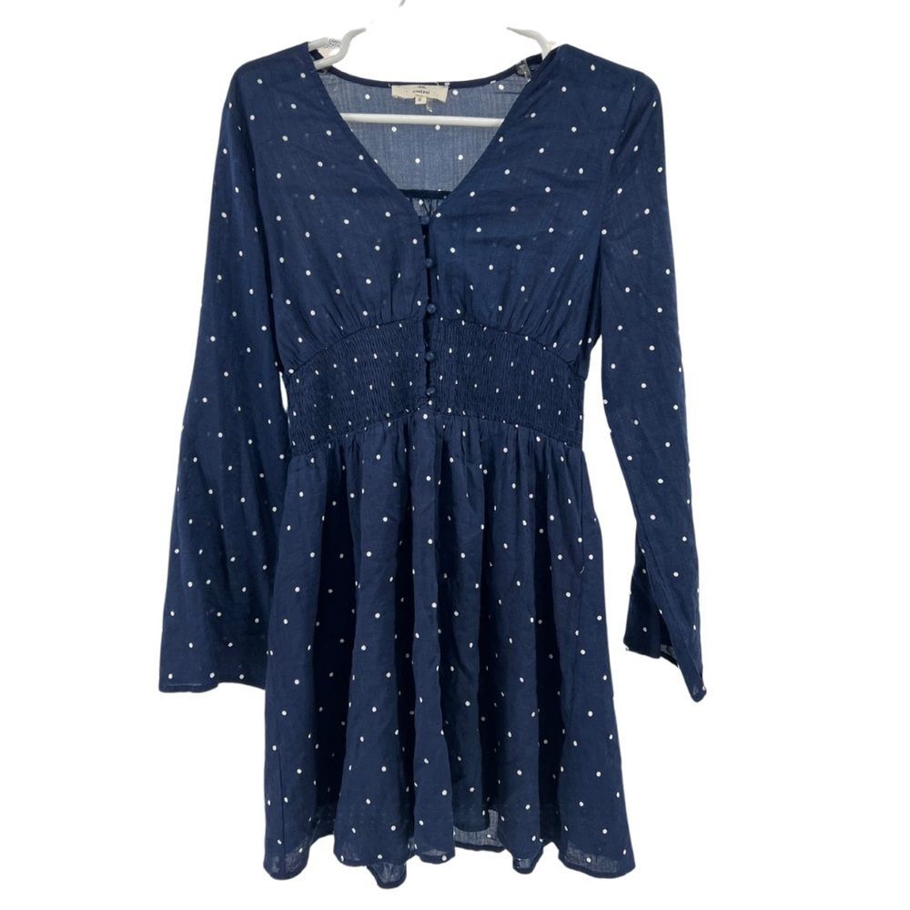 Entro navy polka dot mini dress lightweight summer spring wedding vacation small